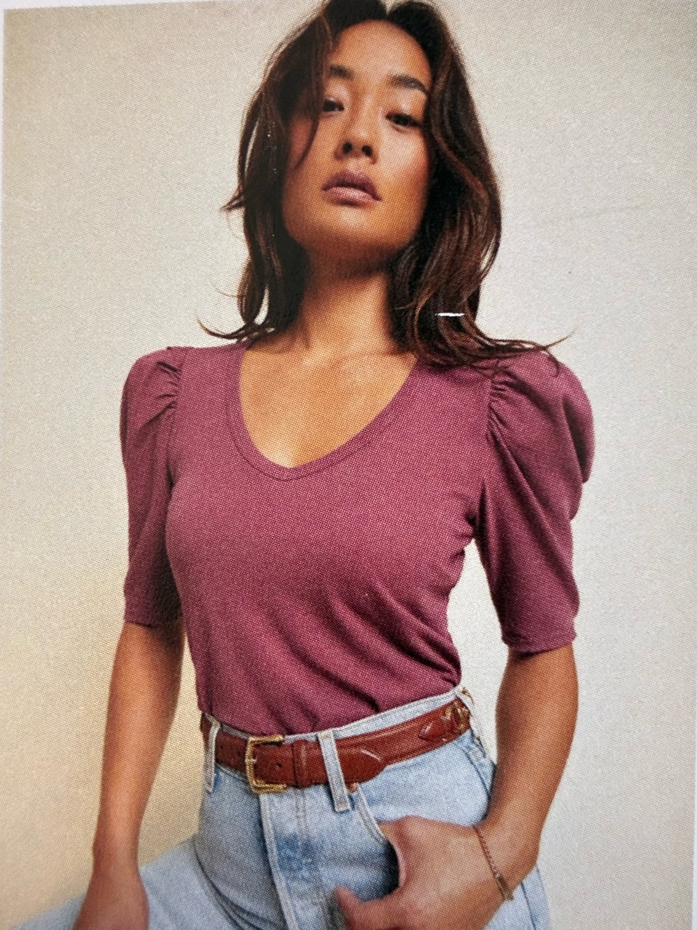 NWT Nation LTD Jillian V-Neck Puff Sleeve Top in Mauve